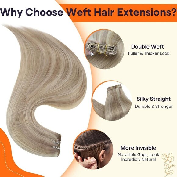 Weft Hair Extensions Human Hair 22 Inch Sew In Hair Extensions Remy Straight Hai - Picture 3 of 9